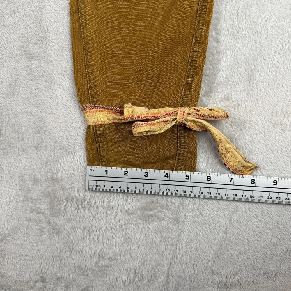 Free People Pants Womens 2 Brown Tencel Linen Pleated‎ Tapered Ankle Tie Boho